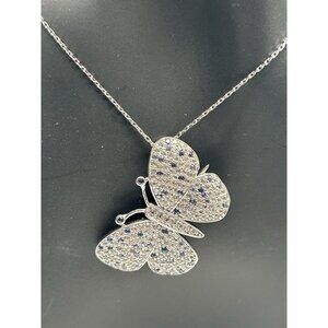 Suzy Levian Blue Sapphire Lab Created White Sapphire Butterfly Pendant Necklace